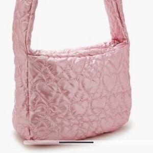 Forever21 metallic Pink Puffer Quilted Heart Shoulder Bag Large overnight bag